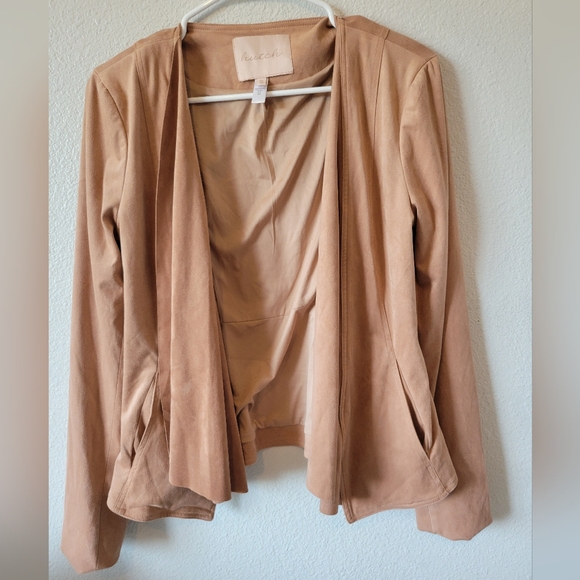 Anthropologie Hutch Peach Beige Faux Suede Draped Flyaway Jacket Small - Picture 2 of 8